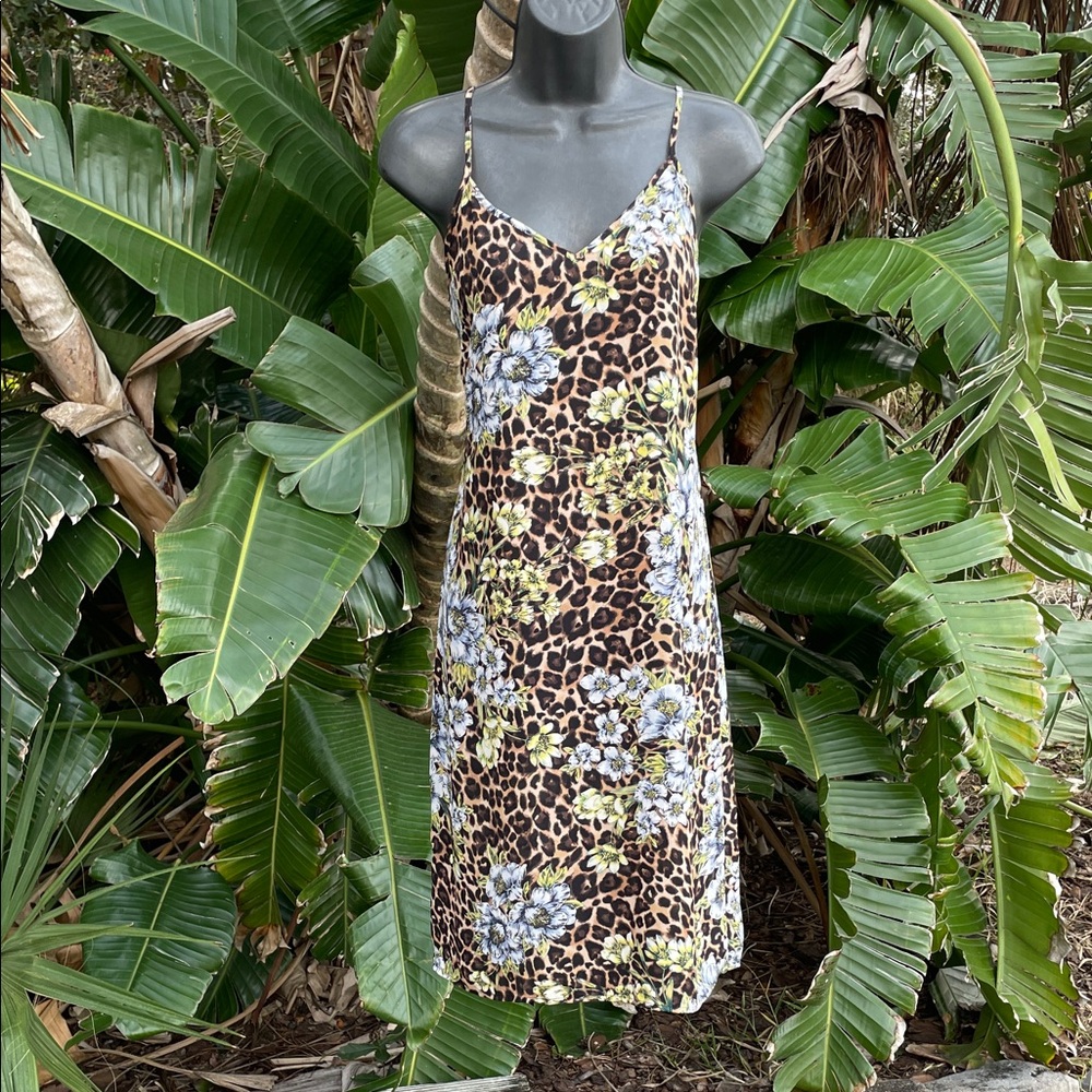 leopard and floral print slip dress